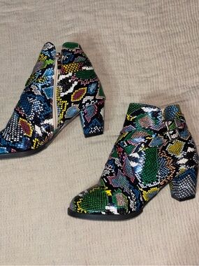 Multi-Color Snake Print Ankle Boots - Women